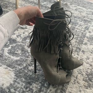 Army Green Stiletto Tie Up Booties Peep Toe